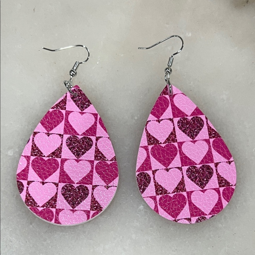 Pink Heart Teardrop Earrings